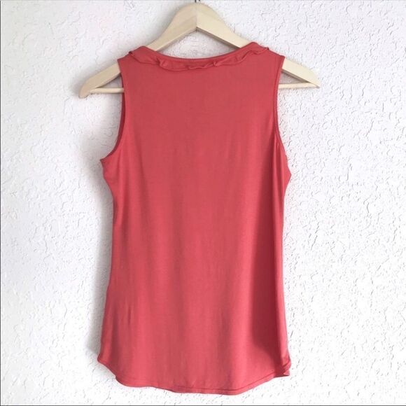 SOPHIE MAX Coral Pink Tank Top‎ Ruffle Sleeveless Stretch Keyhole Summer XS New - Picture 8 of 10